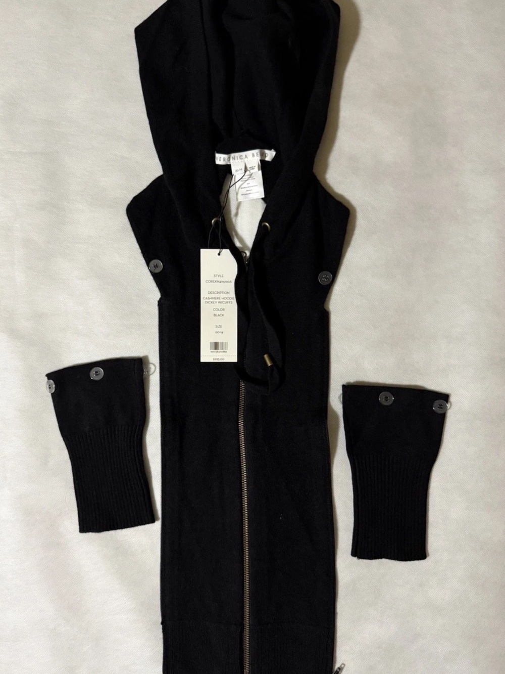 NWT $295  Veronica Beard Black Cashmere Hoodie Dickey Jacket insert W/Cuffs
